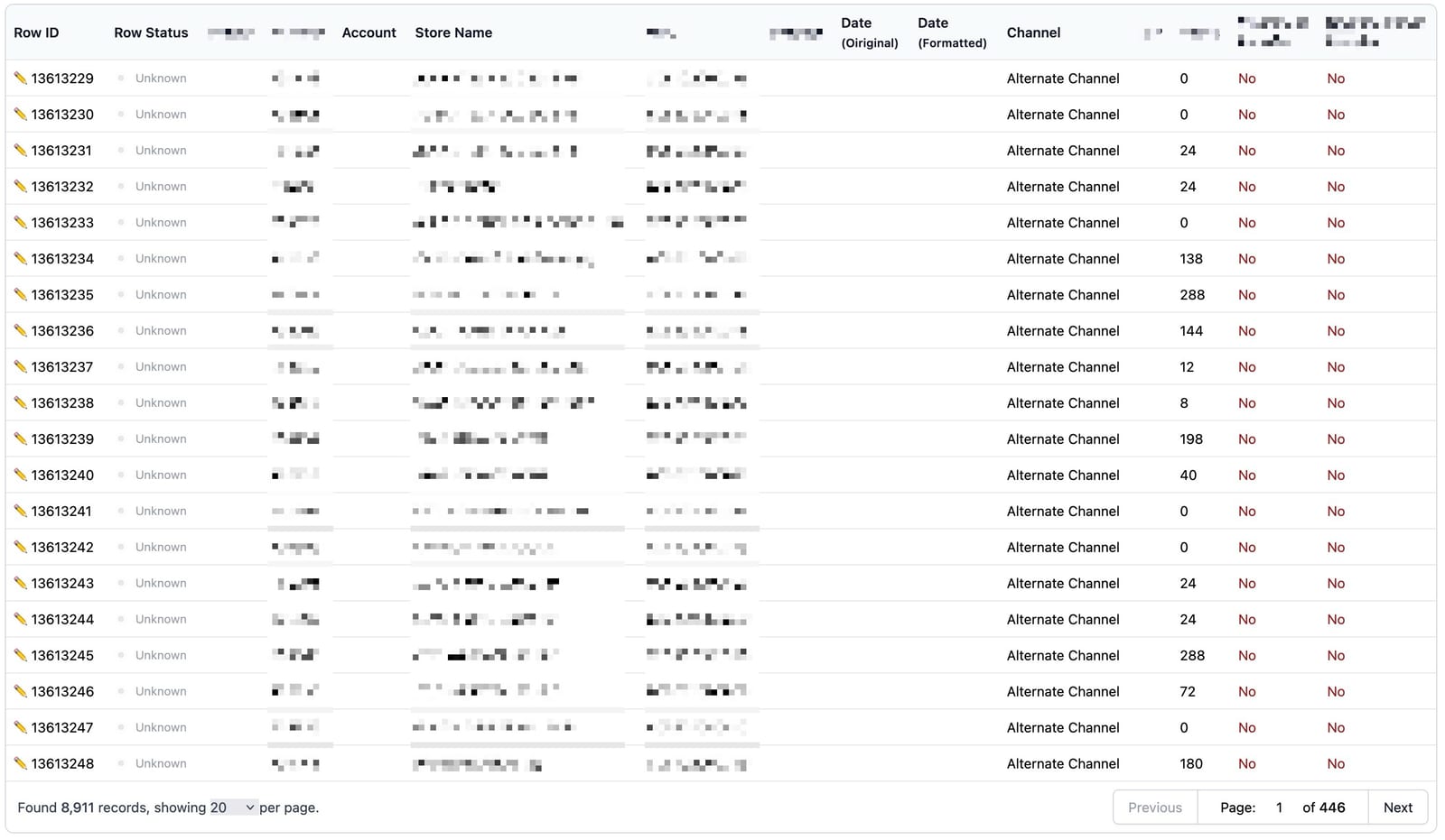 Preview table showing staged importer rows before validation and final import